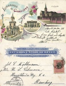 brazil, CAMPINAS, Railway Station, Theatre, Cathedral (1898) Litho Postcard