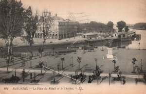 Vintage Postcard 1919 Bayonne La Place Du Reduit Et Le Theatre L.L. France FR