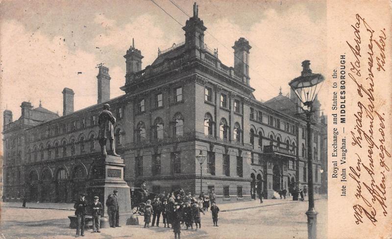 Royal exchange and Statue of John Vaughan, Middlesborough, England, Used in 1904
