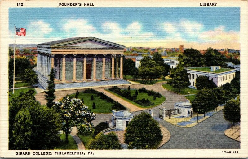 Vtg Philadelphia Pennsylvania PA Founder's Hall Girard College 1930s Postcard