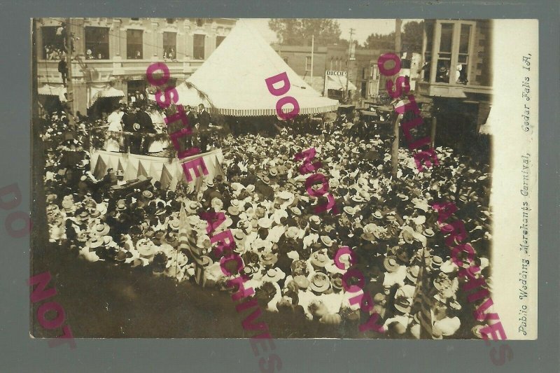 Cedar Falls IOWA RPPC c1910 PUBLIC WEDDING Crowd MERCHANTS CARNIVAL Big Event! 