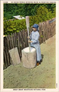 Postcard Great Smokey Mountains  -  Woman Grinding Maize