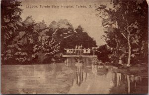 Postcard OH Lucas County Toledo Lagoon State Hospital Bridge Boat ~1910 B10