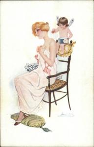 S Meunier La Poudre Sexy woman Nightgown Fairy Cupid c1910 Postcard