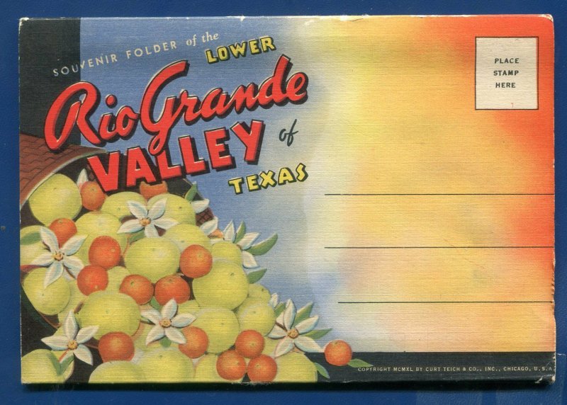 Rio Grande Valley of Texas river fishing Palm Drive Charro Days postcard folder