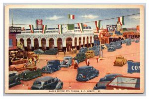 Main Street View Tijuana Baja California Mexico UNP Linen Postcard L20