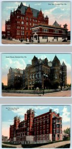 3 Postcards KANSAS CITY, Missouri MO~ City Hospital CITY HALL Court House 1910s