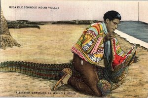 Postcard NATIVE INDIAN SCENE Miami Florida FL AI1158