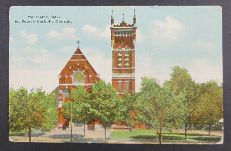 St. Peter's Catholic Church, Worcester MA 1911 Postcard (#8364)