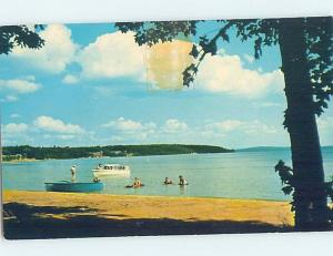 Damaged-Back Pre-1980 MAPLE BAY BEACH Burt Lake By Cheboygan & Petoskey MI c3797