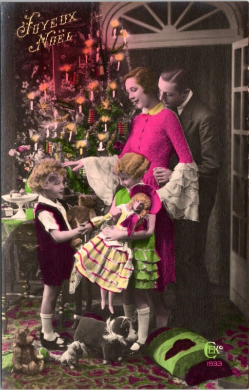 Postcard Christmas France Joyeux Noel  Family Opening Presents Tinted CEKO 1933