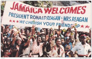Jamaica welcomes Ronald Reagon , 1982