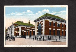 NY Union Train Station Depot Troy New York Postcard Transportation PC