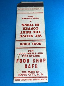 Vintage Matchbook Cover Food Shop Cafe Rapid City, South Dakota MB146