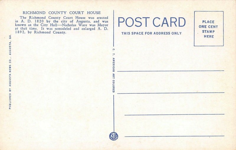 LP62  Augusta Georgia  Postcard Court House