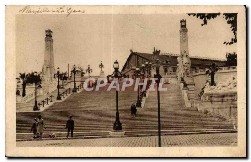 Old Postcard Marseille The stairs to the station