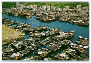 c1950's Steamboats Dock Bird's Eye View of Aberdeen Hong Kong Vintage Postcard
