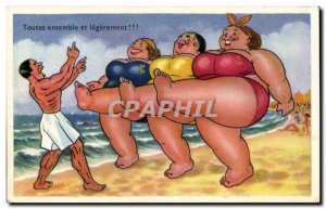 Old Postcard Fantasy Humor BBW All together and slightly !!!