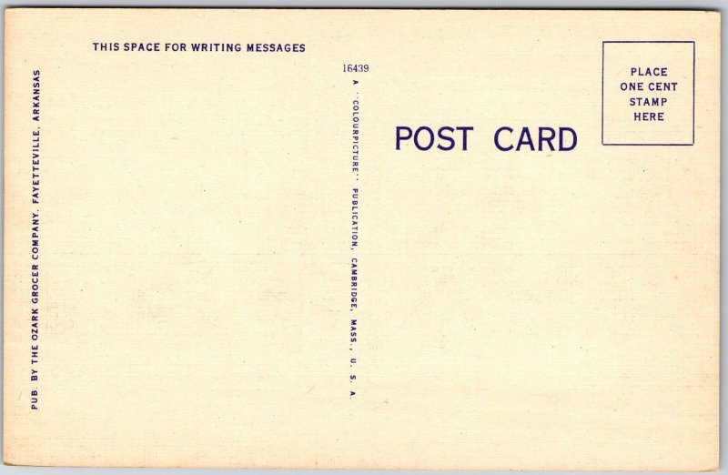 Fayetteville Arkansas, Razorback Hall Building, University of Arkansas, Postcard