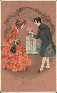 Christmas Regency Gentleman and Lady Romance c1910 Postcard