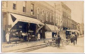 USA 1903 Real Photo CF Smith Manchester Indiana Horsecart Street Adv RPPC g9753