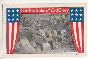 P3294 JL,S postcard 1918 WWII patriotic usa flag military digging trenches