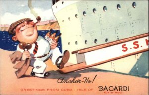 Cuba Greetings Anchor-Ho Bacardi Rum Ship Ad Advertising Vintage Postcard