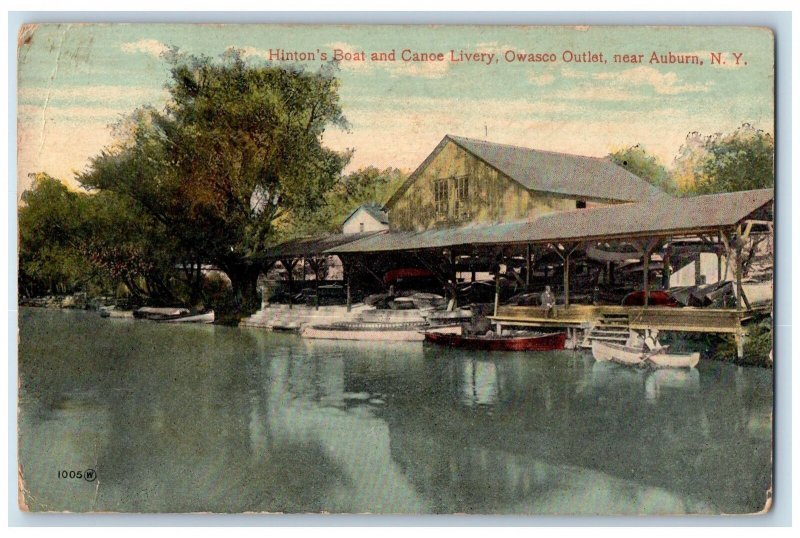 1914 Hinstons Boat And Canoe Livery Vintage Auburn New York NY Posted Postcard 