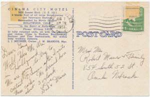 Cinema City Motel Sunset Blvd US 101 Hollywood Cal. Postcard Roadside America 