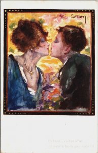 Art Deco Lady And Men, Snam, Un Baiser c'est un Secret Vintage Postcard C172