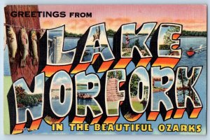 c1940 Greetings From Lake Norfork Ozarks Fishing Arkansas Correspondence Postcar