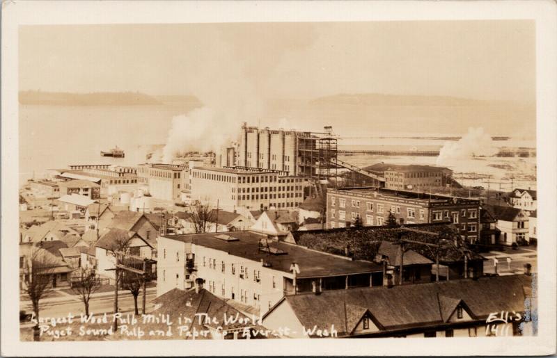 Largest Pulp Mill Puget Sound Pulp & Paper Co Everett WA Ellis RPPC Postcard E46