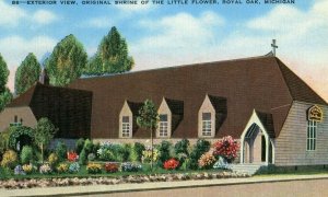 Postcard Early View of Original Shrine of The Little Flower in Royal Oak, MI. S3