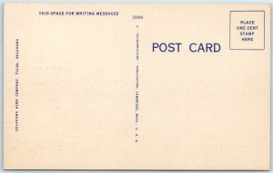 c1940s Tulsa, OK Golf Course Skyline Linen Postcard American Flag Downtown A91