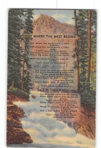 Out Where the West Begins Poem by Arthur Chapman Postcard 1930-1950