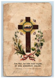 1880s Religious Lith & Kunsth German Cross Lamb P222