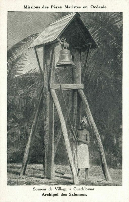 salomon islands, GUADALCANAR, Village's Bell Ringer (1920s) Mission 