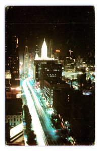 Michigan Ave Street View Night Chicago Illinois UNP Chrome Postcard P3