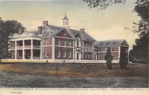 CHAMPAIGN ILLINOIS WOMAN'S BUILDING~UNIVERSITY~D H LLOYDE HANDCOLORED POSTCARD