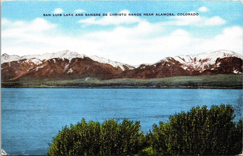 San Luis Lake Sangre De Christo Range Near Alamosa Colorado Co Postcard Snow Cap 