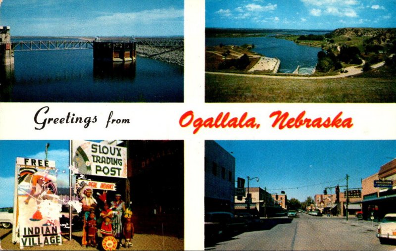 Nebraska Greetings From Ogallala Multi View With Indian Trading Post and More...