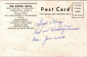 Vtg 1940's Kopper Kettle Inn Restaurant Morristown Indiana IN Postcard