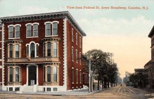 Camden New Jersey Federal Street Down Broadway Antique Postcard K10345