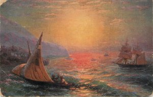 Navigation & sailing related postcard painting J. Choukoff sailboat high seas