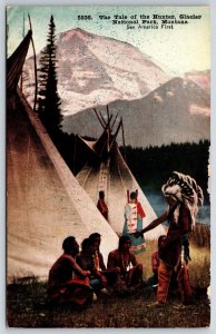 Native Americana~Montana~Tale Of The Hunter @ Glacier Natl Park~Vintage Postcard