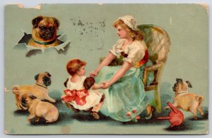 1909 Baby And Sisters With Their Pet Dogs In The House Animals Posted Postcard 
