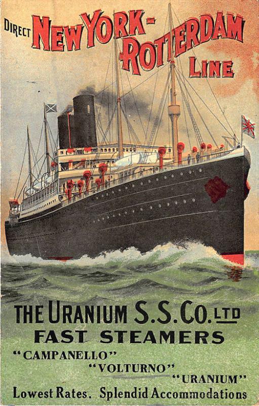 New York Rotterdam Ship Line Uranium S. S. Steamers Poster Type Postcard