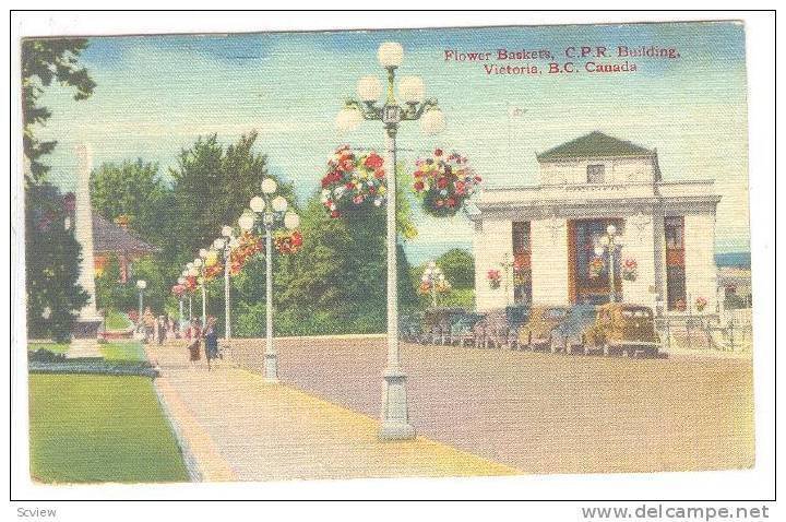 Flower Baskets, C.P.R. Building, Victoria, British Columbia, Canada, PU-1943