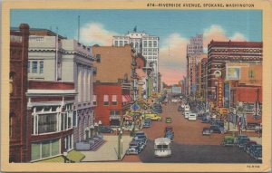 Postcard Riverside Avenue Spokane Washington WA