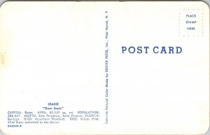 Greetings Idaho State Map Blue Bird Syringa Flower Cities DB Postcard 